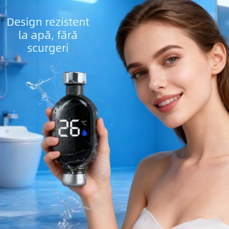 Higrometru de duș cu afișaj LED al temperaturii, rezoluție 1°C, conductă de intrare a apei, opțiuni de personalizare