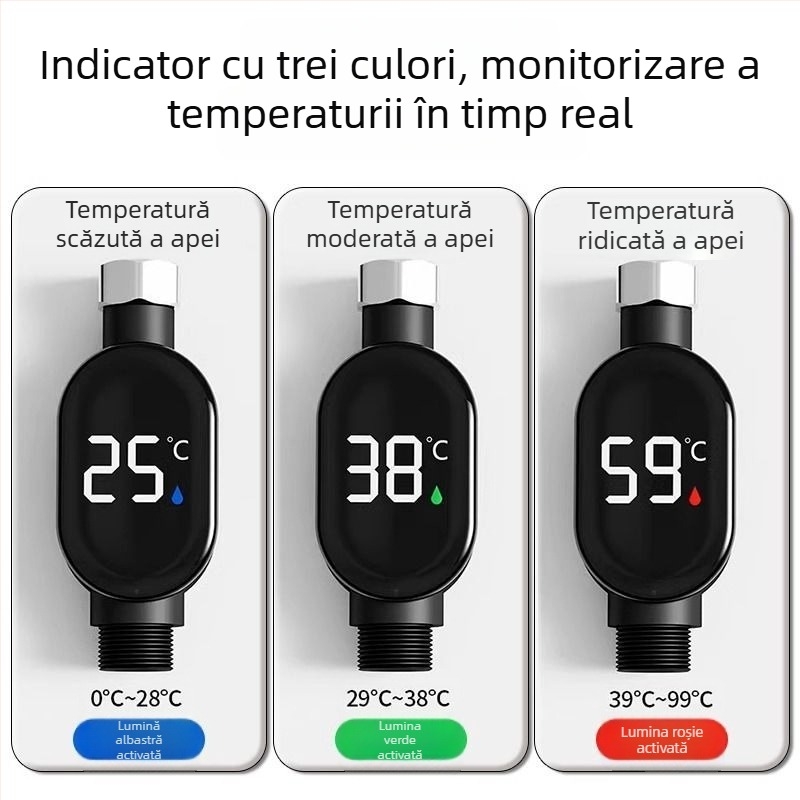 Higrometru de duș cu afișaj LED al temperaturii, rezoluție 1°C, conductă de intrare a apei, opțiuni de personalizare