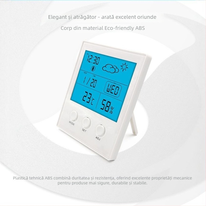 CH-904 Monitor interior de temperatură și umiditate, cu afișaj digital mare și ceas cu alarmă; Rezoluție: temperatura 1°C, umiditatea 1% RH