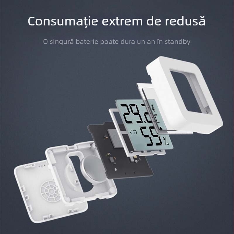 Monitor interior mini de temperatură și umiditate, cu rezoluție 1, precizie temperatură ±0,5°C, precizie umiditate ±3%, alimentat cu baterie tip buton 1,5V
