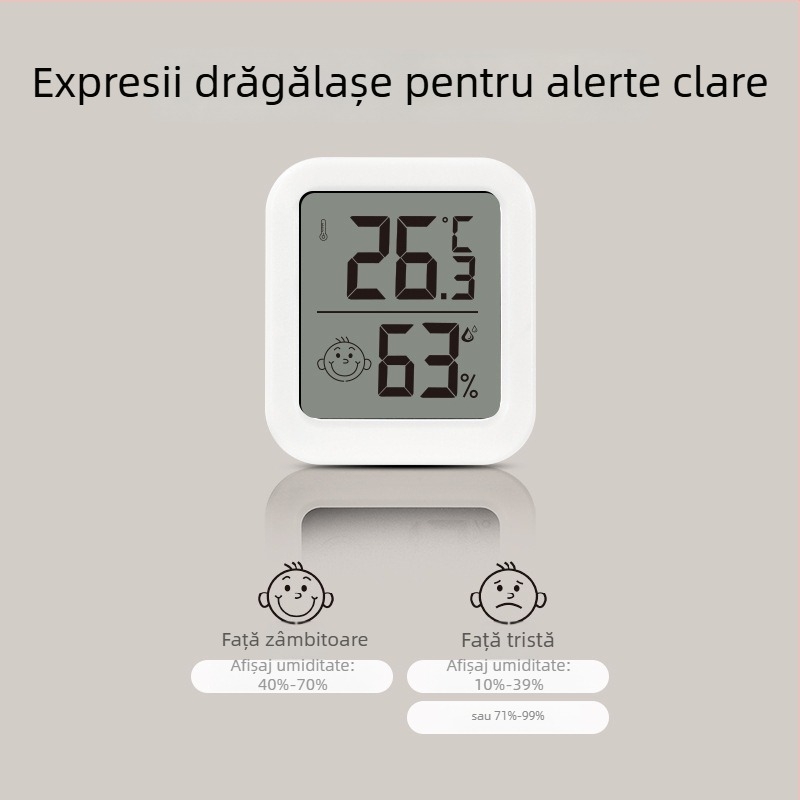 FaSoLa higrometru interior cu afișaj zâmbet, măsurare temperatură și umiditate, senzor electronic de înaltă precizie (-15°C până la 70°C)