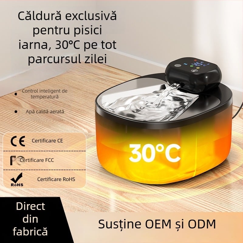 Dispenser de apă pentru pisici cu temperatură constantă, încălzire ciclică, separare apă-electricitate, oțel inoxidabil; detașabil