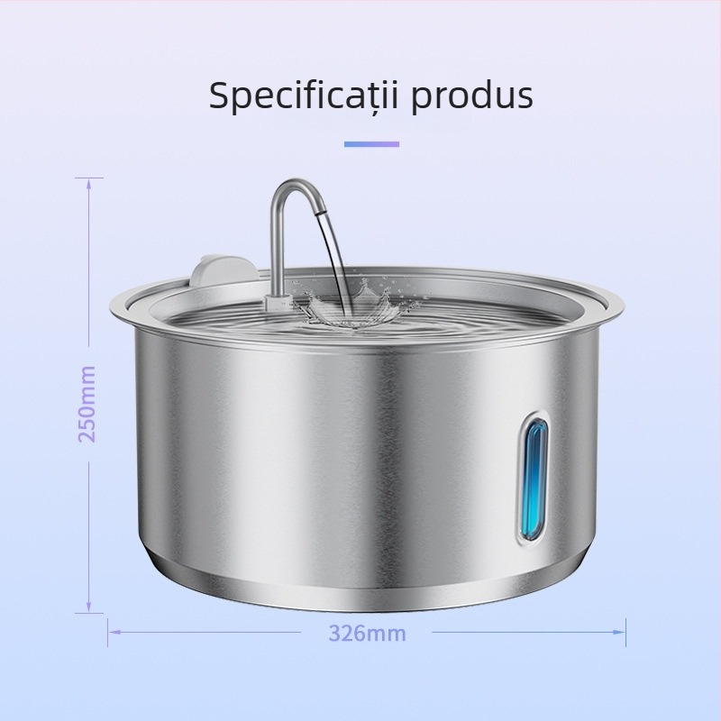 Dispenser de apă pentru pisici din oțel inoxidabil, cu apă curgătoare – fântână automată pentru animale de companie