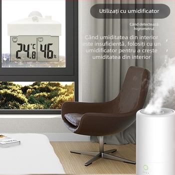 Termometru și higrometru pentru fereastră cu ventuză, auto-adeziv, pentru interior și exterior, rezoluție temperatură 1°C