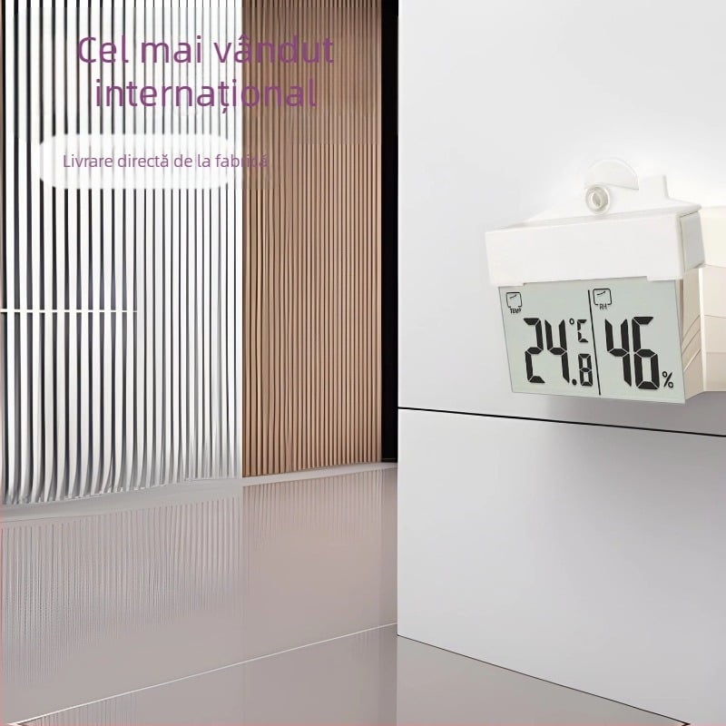 Termometru și higrometru pentru fereastră cu ventuză, auto-adeziv, pentru interior și exterior, rezoluție temperatură 1°C