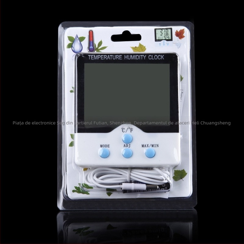 Ceas termometru electronic cu ecran mare, afișaj digital pentru temperatură și umiditate, pentru interior și exterior