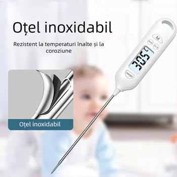 Termometru de bucătărie pentru alimente cu sondă – precizie înaltă pentru măsurarea temperaturii apei și a uleiului, pentru gătit și coacere