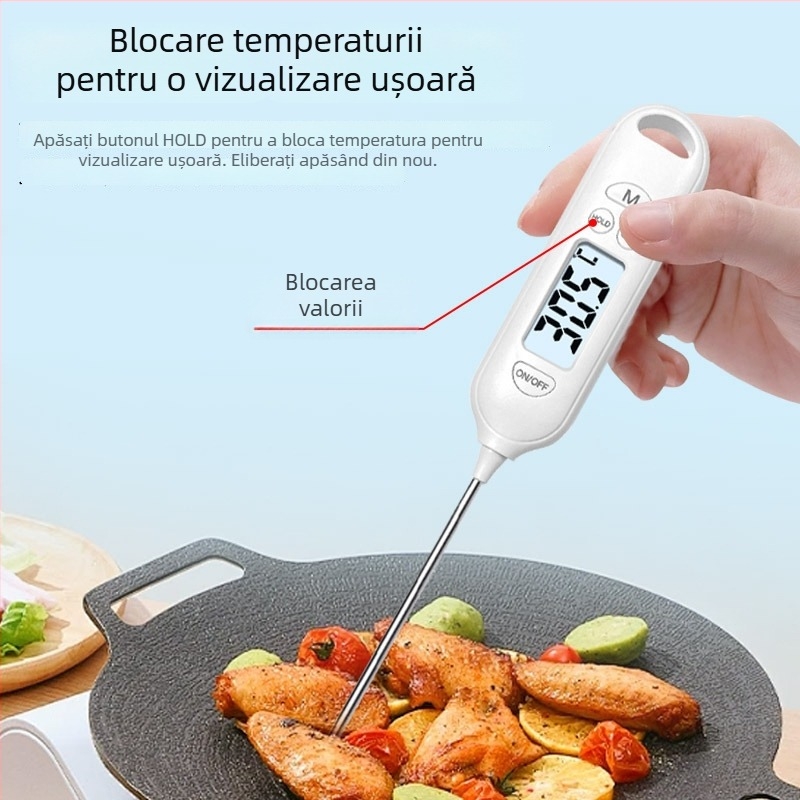 Termometru de bucătărie pentru alimente cu sondă – precizie înaltă pentru măsurarea temperaturii apei și a uleiului, pentru gătit și coacere