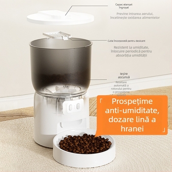 Hrănitor inteligent pentru animale de companie DuduPet pentru pisici și câini, distribuire temporizată automată, capacitate 3L, ABS plastic