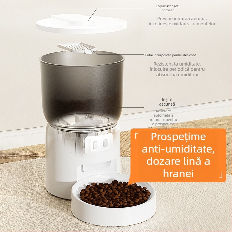 Hrănitor inteligent pentru animale de companie DuduPet pentru pisici și câini, distribuire temporizată automată, capacitate 3L, ABS plastic
