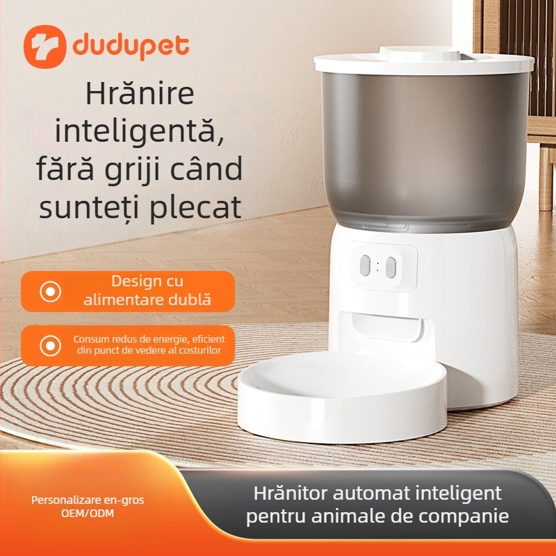 Hrănitor inteligent pentru animale de companie DuduPet pentru pisici și câini, distribuire temporizată automată, capacitate 3L, ABS plastic