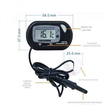 Termometru digital pentru acvariu, cu senzor impermeabil și ventuză, model ST-3, Ruisimai