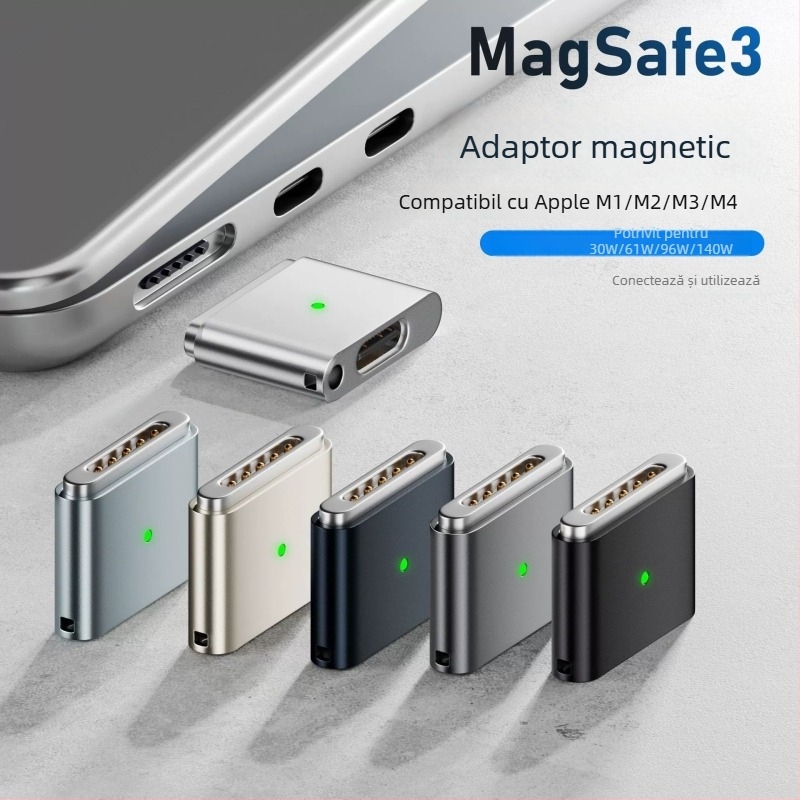 Emmons adaptor magnetic Type-C către MagSafe 3/2 pentru MacBook Pro/Air, C feminin la MagSafe3