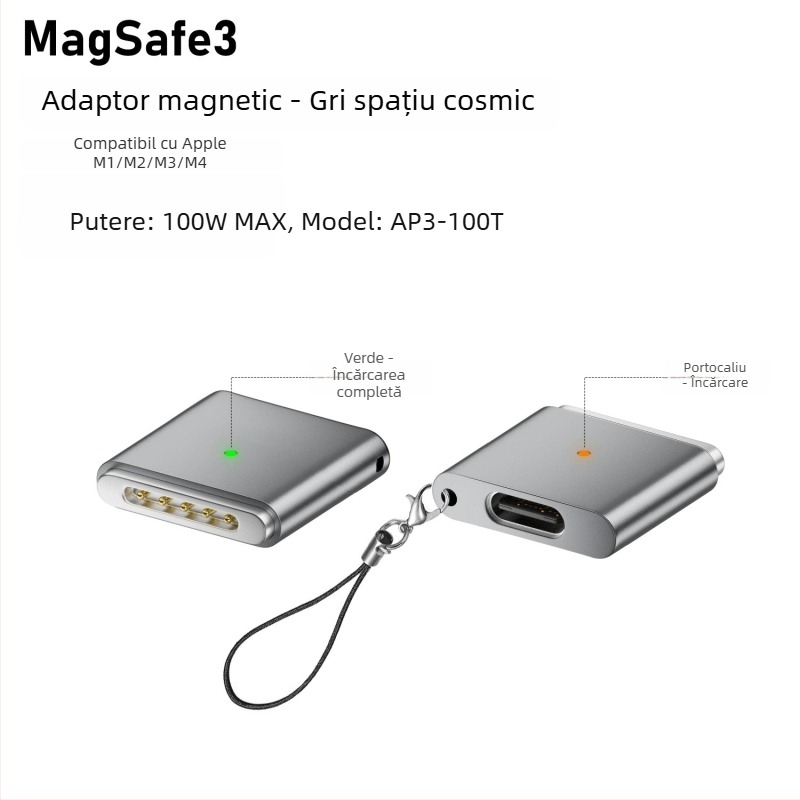 Emmons adaptor magnetic Type-C către MagSafe 3/2 pentru MacBook Pro/Air, C feminin la MagSafe3