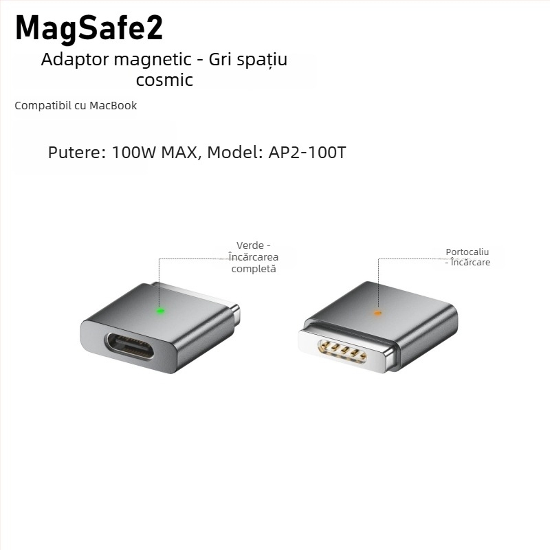 Emmons adaptor magnetic Type-C către MagSafe 3/2 pentru MacBook Pro/Air, C feminin la MagSafe3