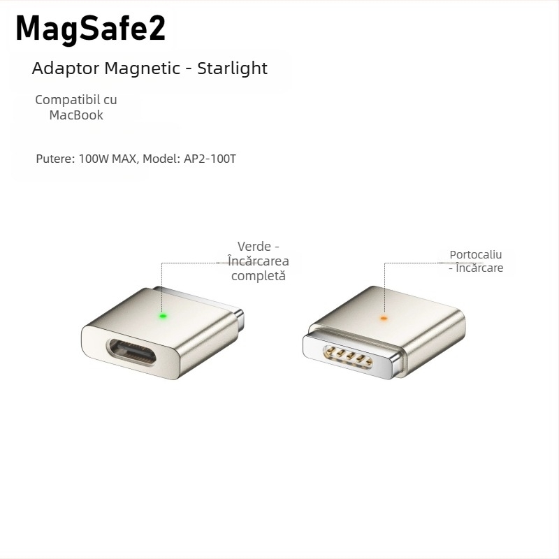 Emmons adaptor magnetic Type-C către MagSafe 3/2 pentru MacBook Pro/Air, C feminin la MagSafe3