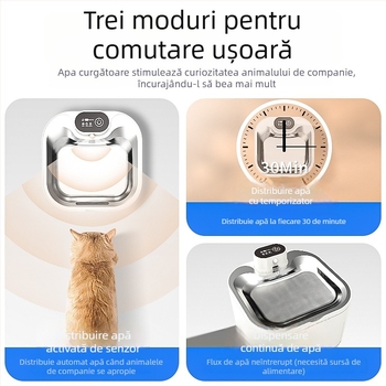Distribuitor de apă pentru pisici cu apă circulantă, alimentare la priză, senzor fără fir, dispenser automat cu încărcare fără fir