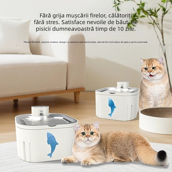 Distribuitor de apă pentru pisici cu apă circulantă, alimentare la priză, senzor fără fir, dispenser automat cu încărcare fără fir