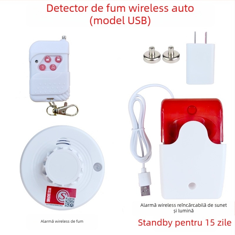 Detector de fum pentru camioane RA-103WX, 5V, detecție 360°, wireless, rază 50 m