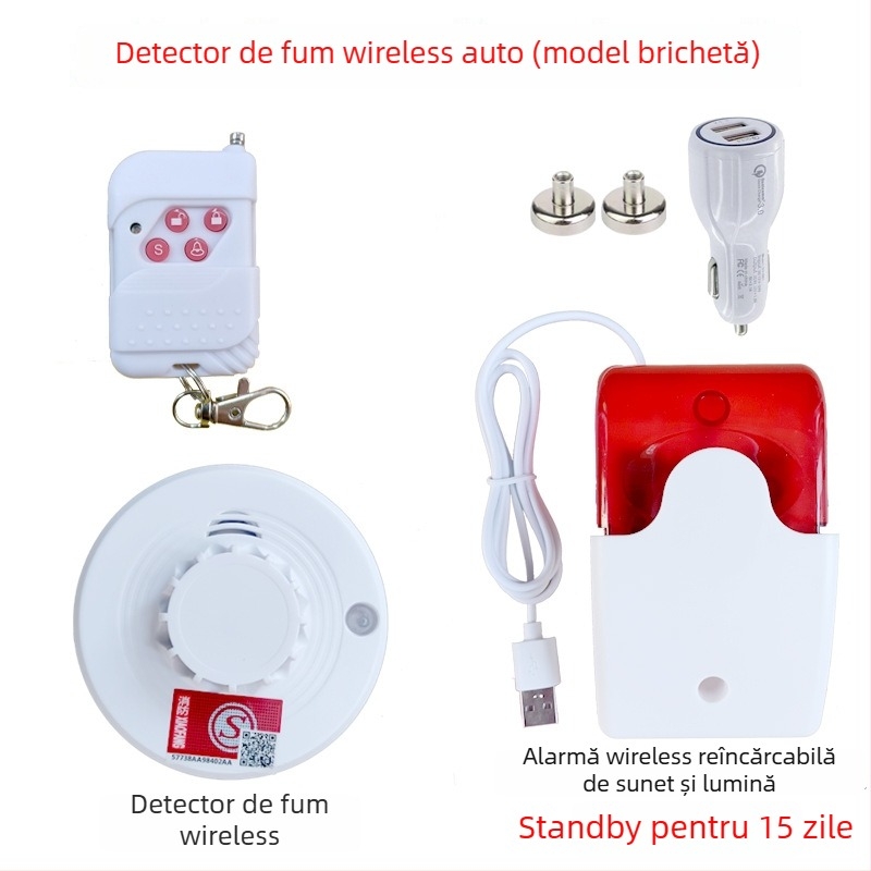 Detector de fum pentru camioane RA-103WX, 5V, detecție 360°, wireless, rază 50 m