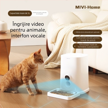 Hranitor automat pentru animale de companie (câini și pisici), control prin aplicație, recipient detașabil pentru hrană, greutate 2 kg, monitorizare audio și video, model MV24005