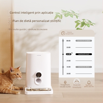 Hranitor automat pentru animale de companie (câini și pisici), control prin aplicație, recipient detașabil pentru hrană, greutate 2 kg, monitorizare audio și video, model MV24005