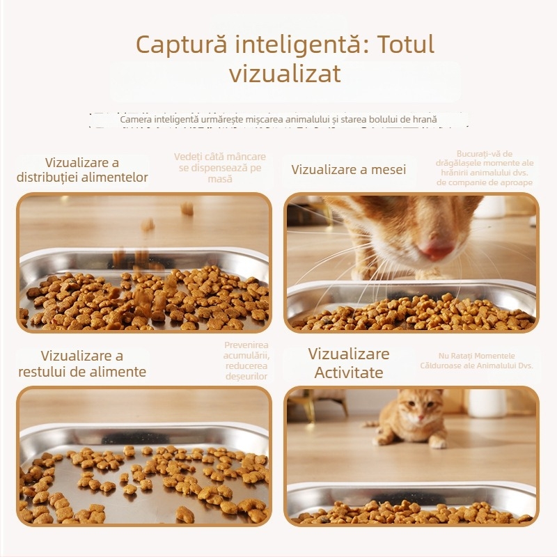 Hranitor automat pentru animale de companie (câini și pisici), control prin aplicație, recipient detașabil pentru hrană, greutate 2 kg, monitorizare audio și video, model MV24005