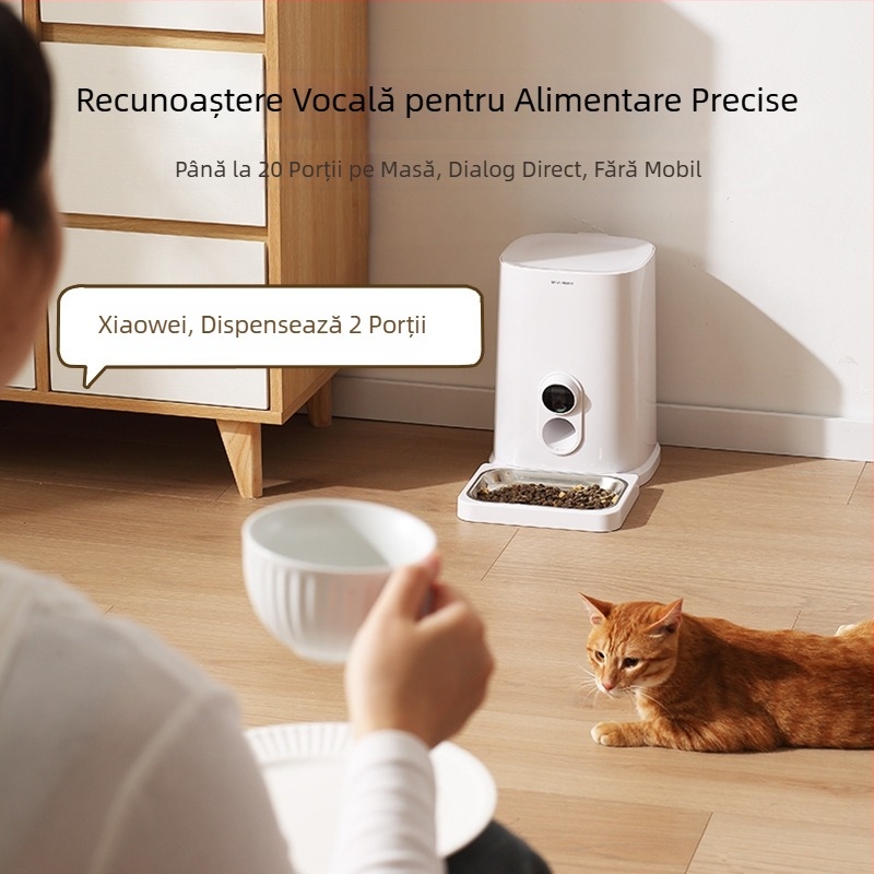 Hranitor automat pentru animale de companie (câini și pisici), control prin aplicație, recipient detașabil pentru hrană, greutate 2 kg, monitorizare audio și video, model MV24005
