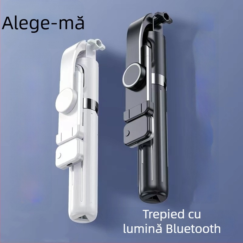 Selfie stick telescopic pentru telefoane mobile, cu telecomandă Bluetooth, stabilizare anti vibrație, iluminare și trepied încorporat