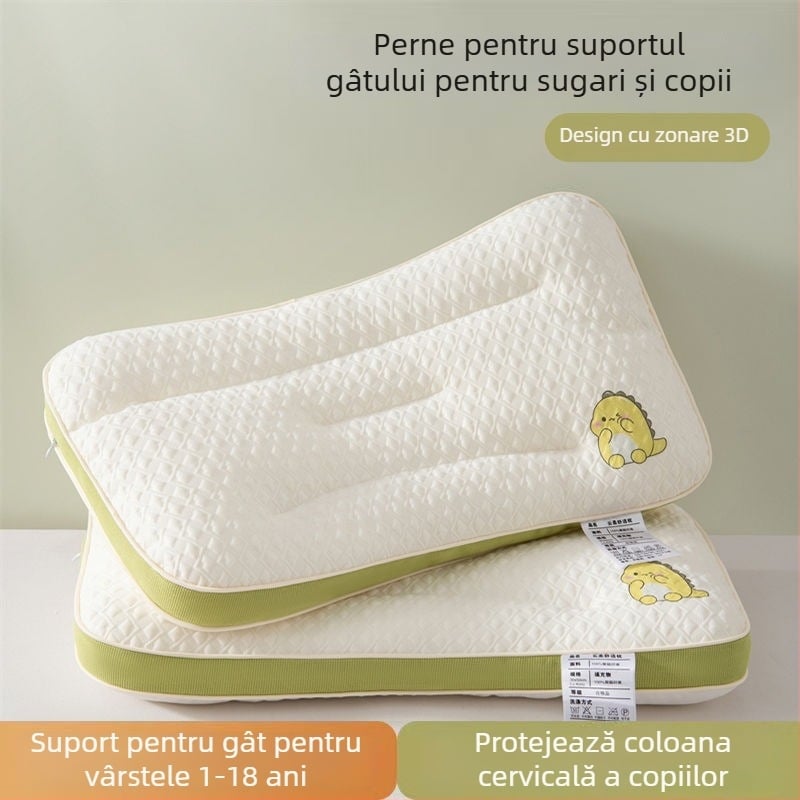 Perne de dormit pentru copii, cu suport pentru gât, dreptunghiulară, umplutură fibre poliester, husă din țesătură sintetică