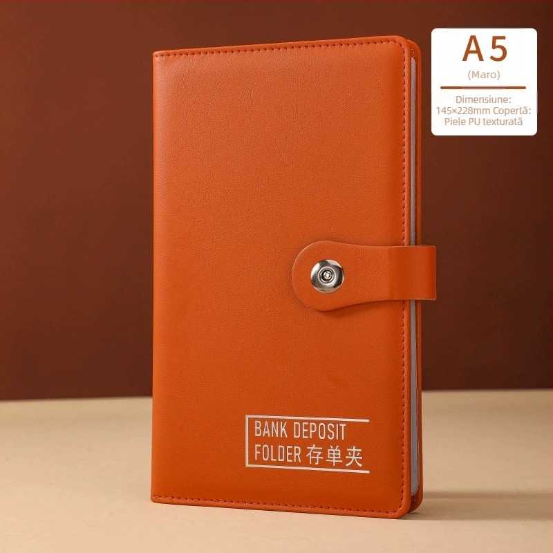 Suport pentru bancnote din piele PU, dimensiuni 145x228 mm, compatibil cu hârtie 115x215 mm, imprimare logo, personalizare disponibilă