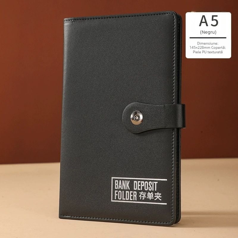 Suport pentru bancnote din piele PU, dimensiuni 145x228 mm, compatibil cu hârtie 115x215 mm, imprimare logo, personalizare disponibilă