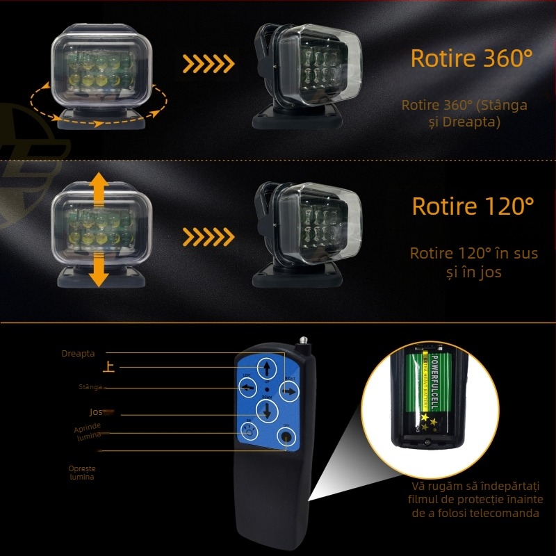 Lumină LED pentru plafonul mașinii, lampă cu telecomandă, 100W, 10000 lm, 9-32V, carcasă din aliaj de aluminiu