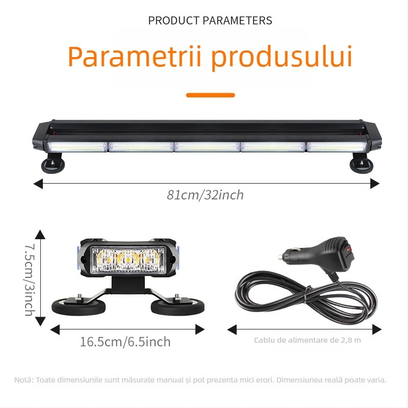 Lumină de plafon COB LED pentru mașină, cu flashuri pe patru fețe, pentru vehicule de intervenție