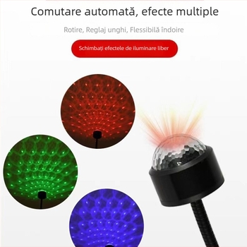 Lumină LED pentru plafonul mașinii cu control vocal și iluminare multicoloră (5V, 0.1W, 2A, durată de viață 71000 h)
