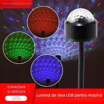 Lumină LED pentru plafonul mașinii cu control vocal și iluminare multicoloră (5V, 0.1W, 2A, durată de viață 71000 h)