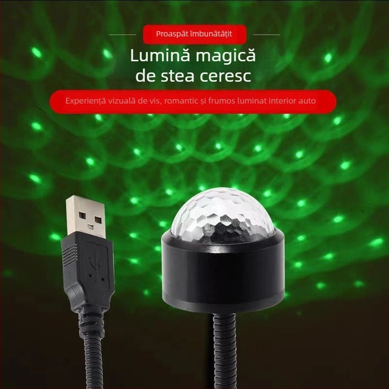Lumină LED pentru plafonul mașinii cu control vocal și iluminare multicoloră (5V, 0.1W, 2A, durată de viață 71000 h)