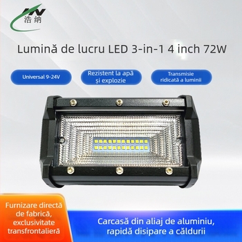 Lumină de lucru LED pentru autovehicule, două rânduri de fascicule, LED cu trei lentile și cupă reflector, Model H33, 73W, 9–24V DC, 6000K, 6000 lm, aliaj de aluminiu