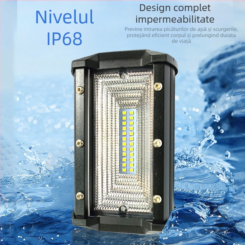 Lumină de lucru LED pentru autovehicule, două rânduri de fascicule, LED cu trei lentile și cupă reflector, Model H33, 73W, 9–24V DC, 6000K, 6000 lm, aliaj de aluminiu