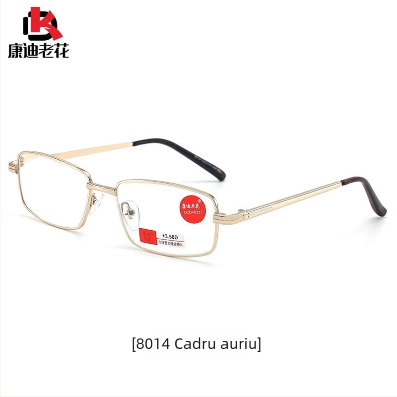 Ochelari pentru presbiopie, ramă completă pătrată din metal, lentile din rășină, anti-lumină albastră, protecție UV și anti-radiație, pentru vârstnici, vară 2025.