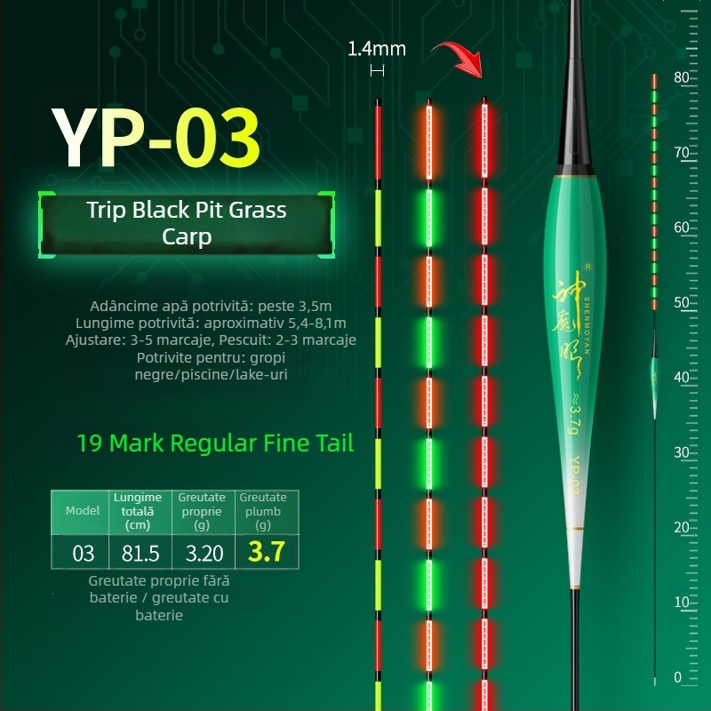 Plută de pescuit luminoasă, design dual, anti-vânt și anti-valuri, coadă groasă • Material: material compozit • Marcă: Default Item