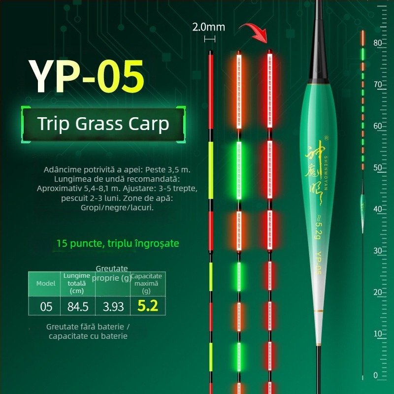 Plută de pescuit luminoasă, design dual, anti-vânt și anti-valuri, coadă groasă • Material: material compozit • Marcă: Default Item