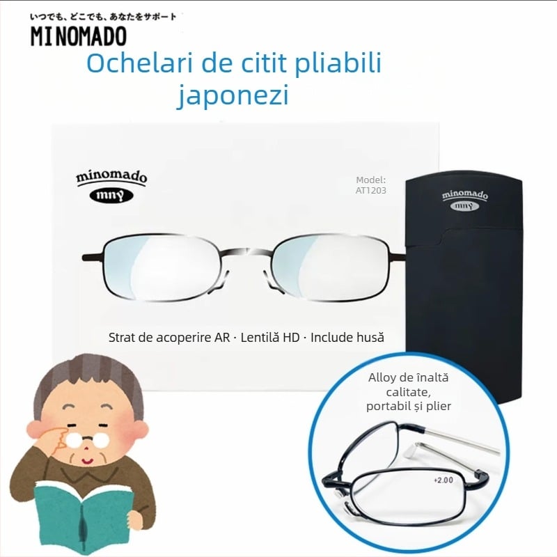 Ochelari de citit pliabili, protecție împotriva luminii albastre, ultra-ușori, lentile HD, compatibili cu lentile de corecție pentru persoane în vârstă