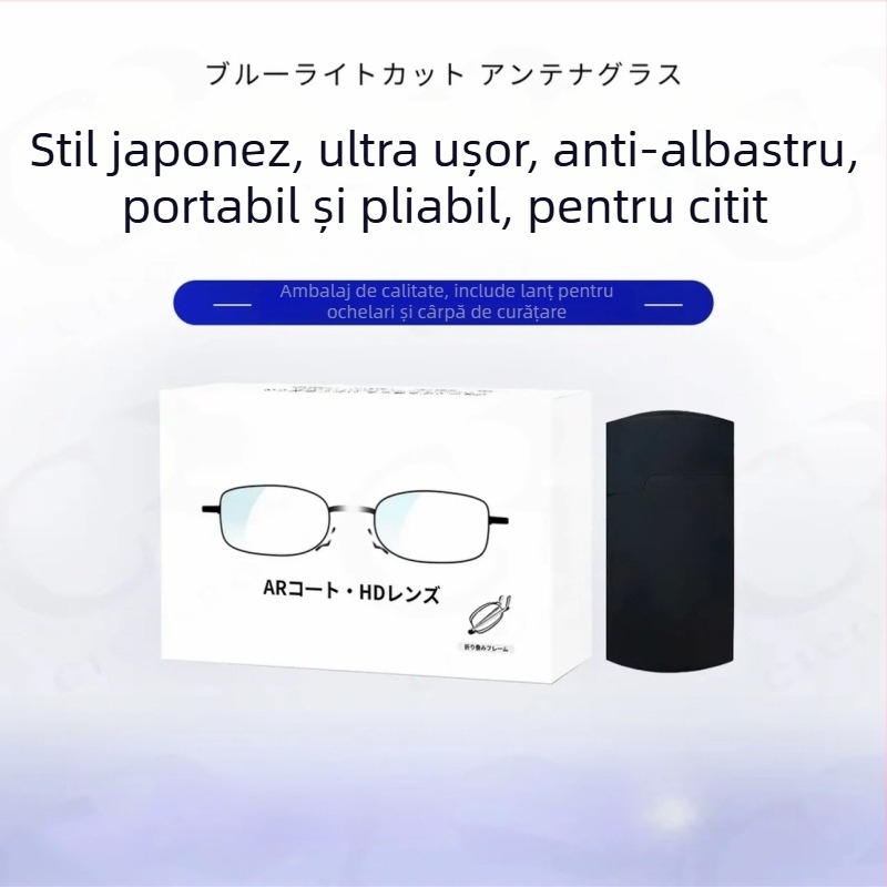 Ochelari de citit pliabili, protecție împotriva luminii albastre, ultra-ușori, lentile HD, compatibili cu lentile de corecție pentru persoane în vârstă