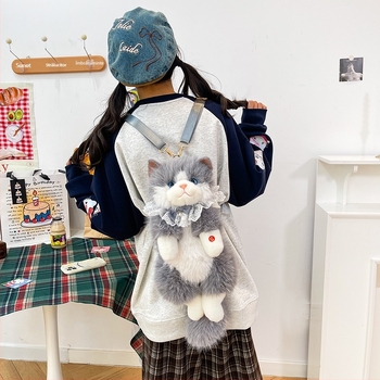 Păpușă pluş cu pisică, Pisică Rag Doll, pluș scurt cu umplutură PP bumbac, personalizare după mostră, ambalaj în pungă plasă