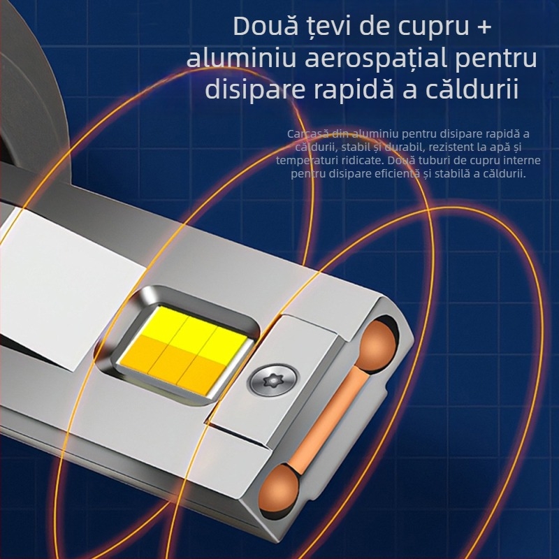 Far LED auto cu tuburi din cupru duale, putere mare, control APP, fascicul înalt/jos integrat, aliaj de aluminiu, 120W 12V 13000LM IP68