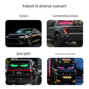 Ecran LED dinamic flexibil, Eye-ul Diavolului, pentru geamuri auto — ecran moale ultra-subțire. Model Evil Eye; Putere 5W; Tensiune 12–24V; Material: ecran LED moale; Instalare: adeziv.