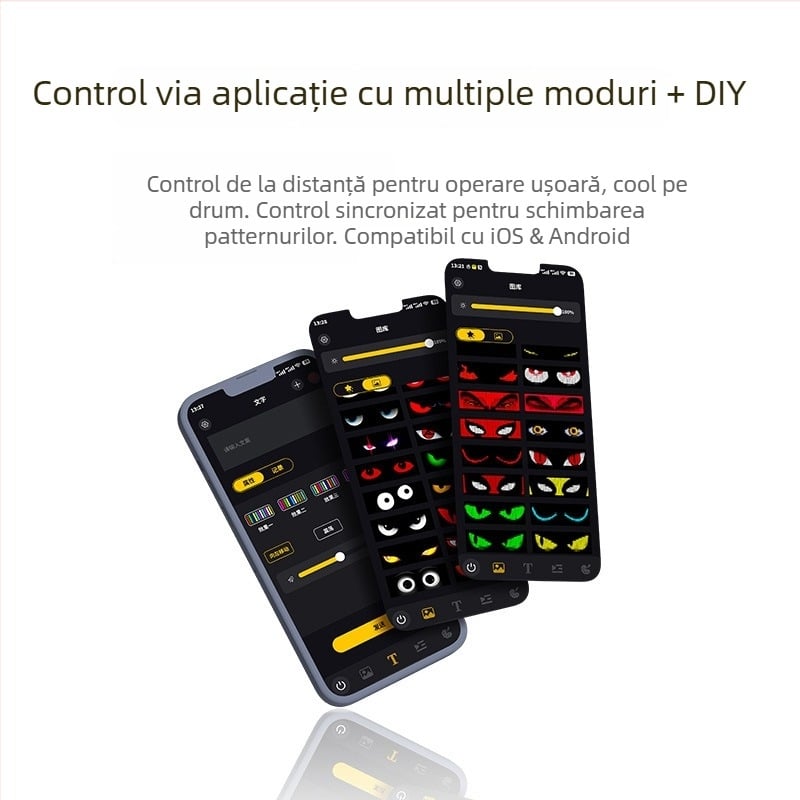 Ecran LED dinamic flexibil, Eye-ul Diavolului, pentru geamuri auto — ecran moale ultra-subțire. Model Evil Eye; Putere 5W; Tensiune 12–24V; Material: ecran LED moale; Instalare: adeziv.