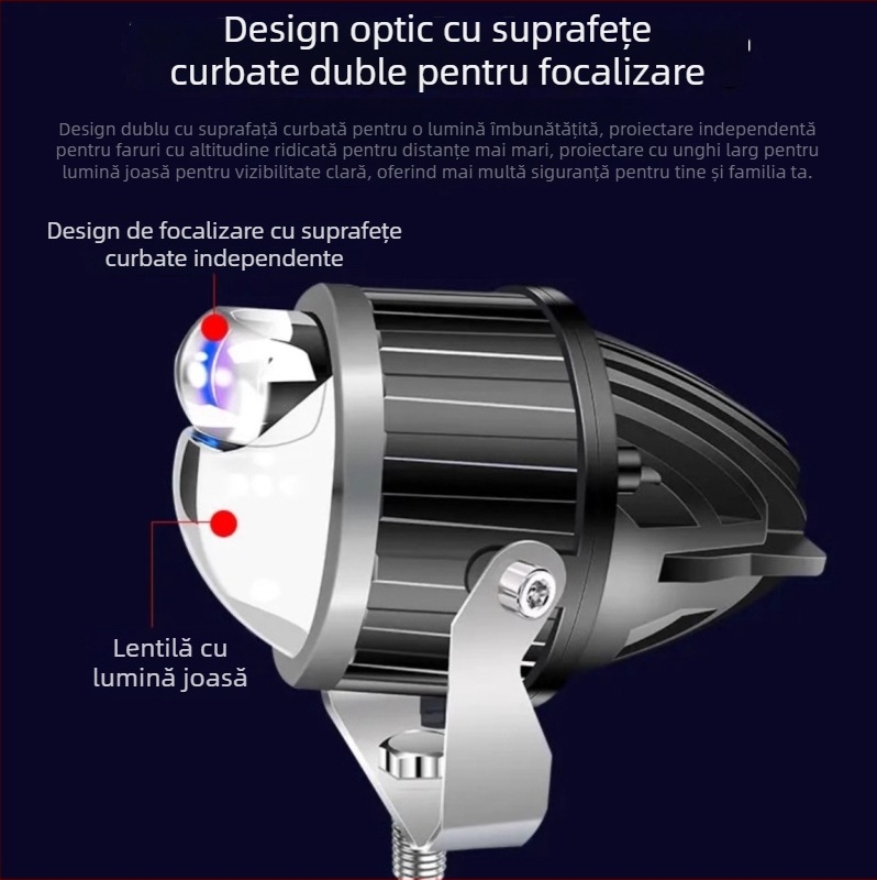Spot LED pentru off-road cu lentilă laser și iluminare duală (55W, 12V, IP68, 5000–6500 lm)