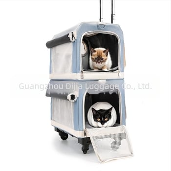 Carrier pentru animale cu două etaje, cărucior cu roți detașabile, aerisit, portabil pentru pisici și câini, cu capacitate mare